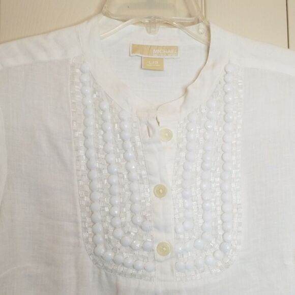 MICHAEL KORS White Linen Button Down Blouse Size Small - Picture 2 of 6